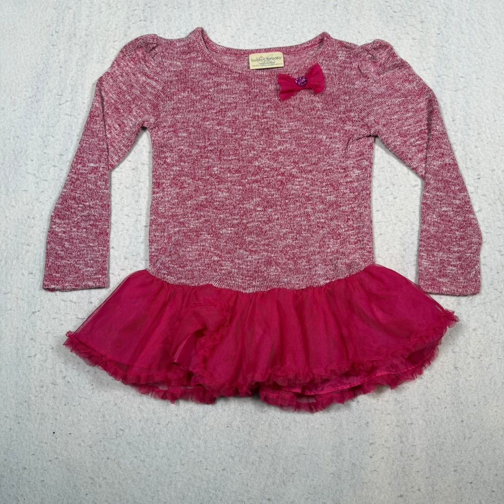 Bobbie Brooks Girls Pink Marled Knit Tutu Dress Heart Gem Bow Size S 6/6X